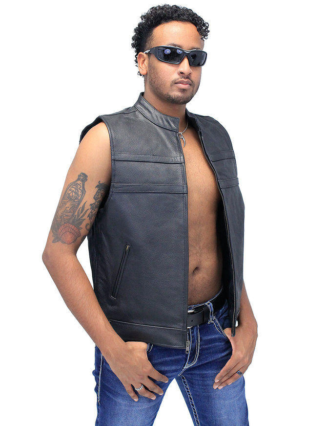 Jamin Leather® Striped Zip Front Men's Leather Vest #VM1366Z