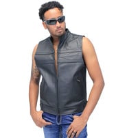 Jamin Leather® Striped Zip Front Men's Leather Vest #VM1366Z