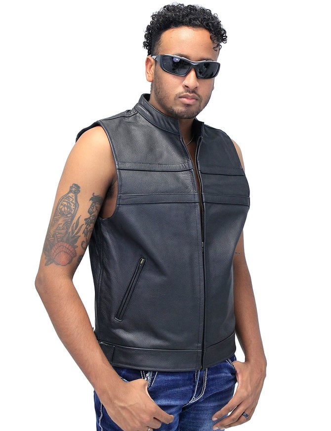 Jamin Leather® Striped Zip Front Men's Leather Vest #VM1366Z