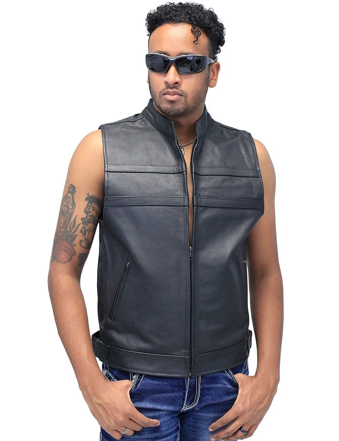 Jamin Leather Striped Zip Front Men's Leather Vest #VM1366Z