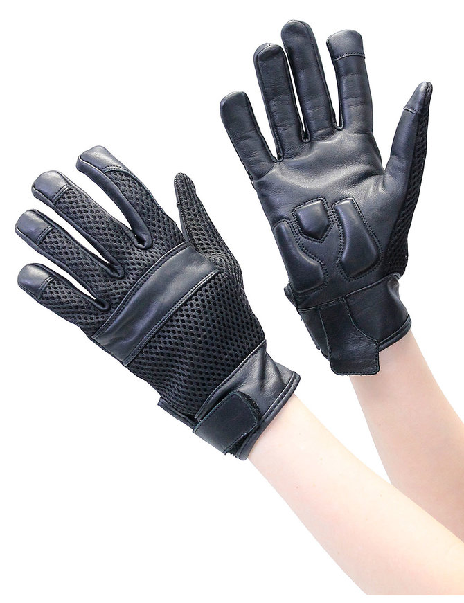 Unik Women's Leather & Mesh Vented Motorcycle Gloves w/Gel #GC8405MVK