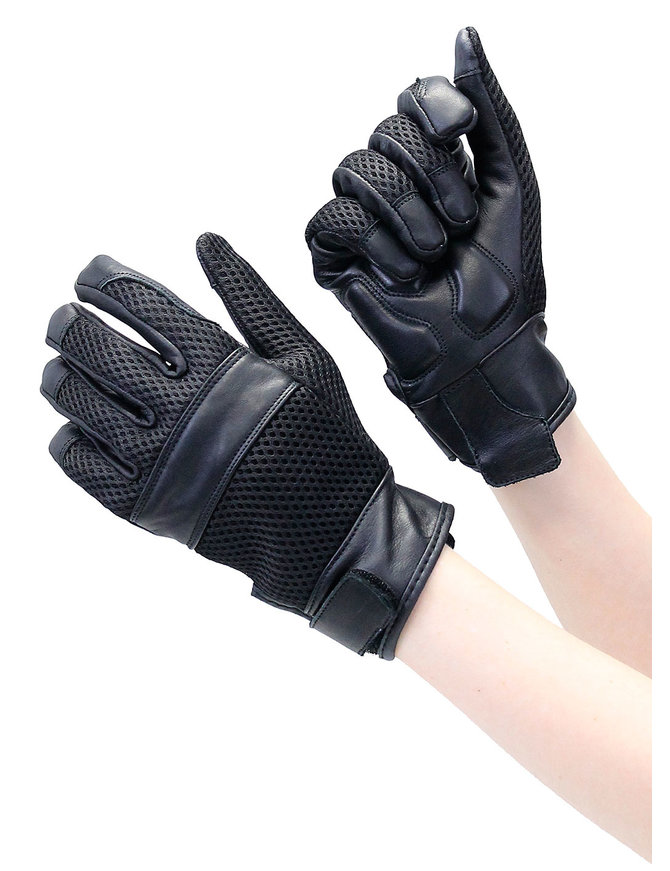 Unik Women's Leather & Mesh Vented Motorcycle Gloves w/Gel #GC8405MVK