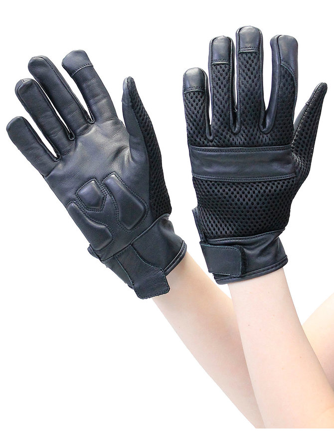 Unik Women's Leather & Mesh Vented Motorcycle Gloves w/Gel #GC8405MVK