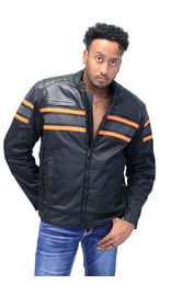 Unik Orange Stripe Armor Reflector Men's Jacket Leather-Textile #MC361616AO