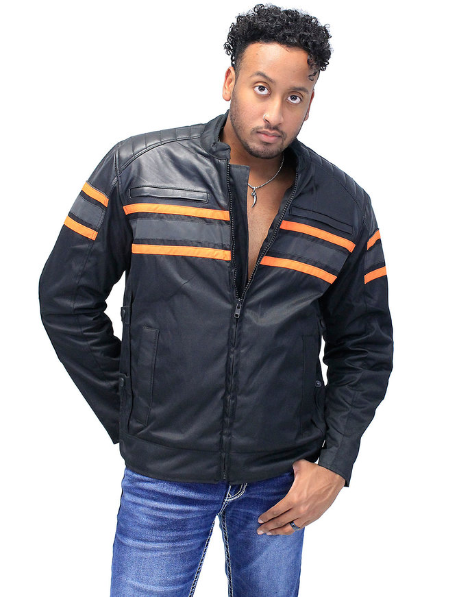 Unik Orange Stripe Armor Reflector Men's Jacket Leather-Textile #MC361616AO