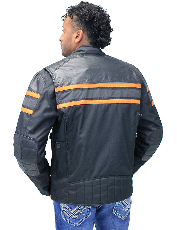 Unik Orange Stripe Armor Reflector Men's Jacket Leather-Textile #MC361616AO