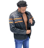 Unik Orange Stripe Armor Reflector Men's Jacket Leather-Textile #MC361616AO