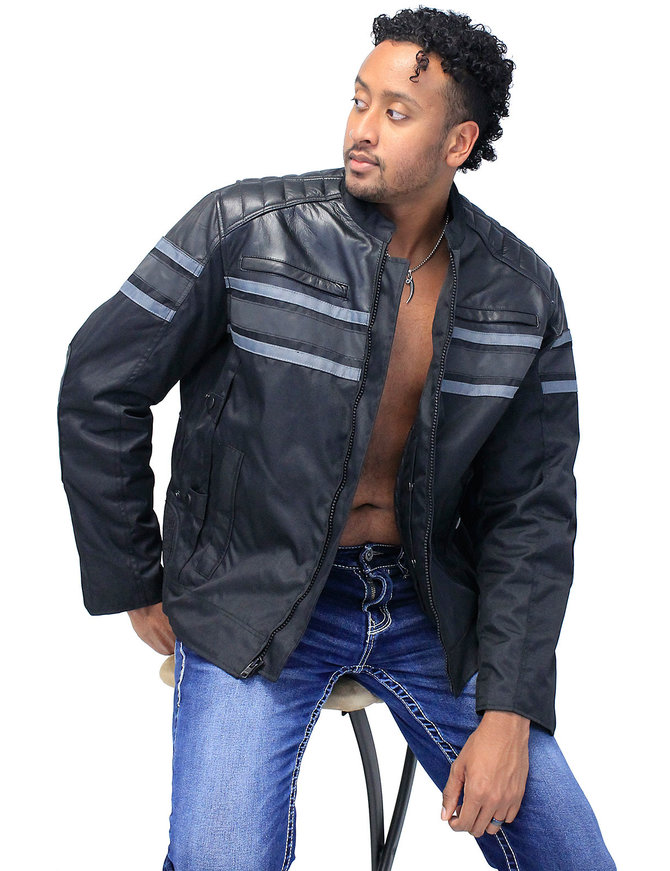 Unik Gray Stripe Armor Reflector Men's Jacket Leather-Textile #MC361618AK