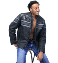 Unik Gray Stripe Armor Reflector Men's Jacket Leather-Textile #MC361618AK