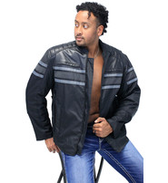 Unik Gray Stripe Armor Reflector Men's Jacket Leather-Textile #MC361618AK