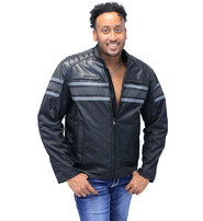 Unik Gray Stripe Armor Reflector Men's Jacket Leather-Textile #MC361618AK