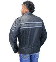 Unik Gray Stripe Armor Reflector Men's Jacket Leather-Textile #MC361618AK