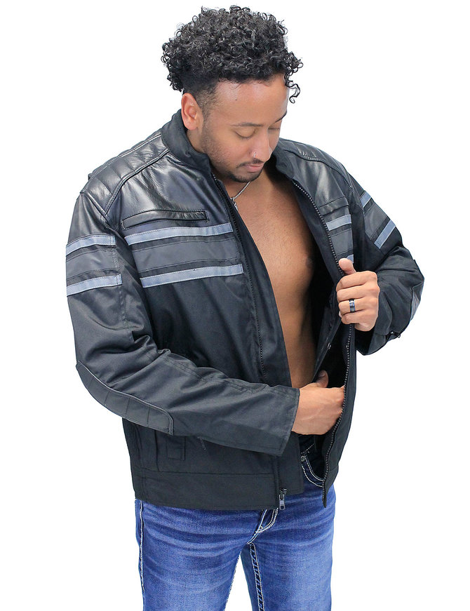 Unik Gray Stripe Armor Reflector Men's Jacket Leather-Textile #MC361618AK