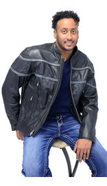 Jamin Leather® Charcoal Gray Leather Ribbed Trim Jacket w/Butterfly Collar  #MA1993GY