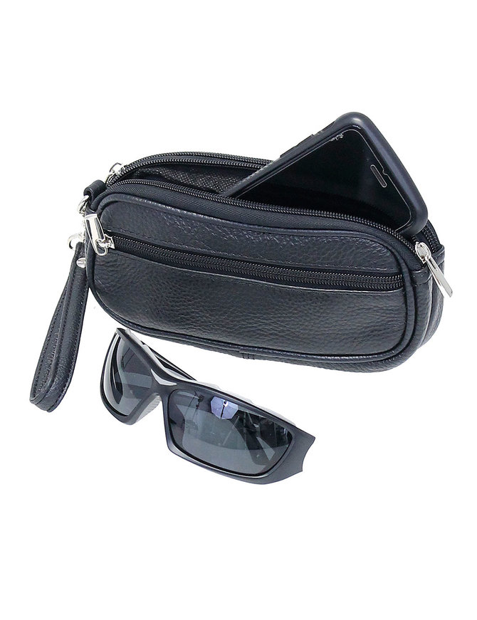 Triple Zipper Eyeglass, Cell Phone Belt Case w/Wrist Strap #AC3067K