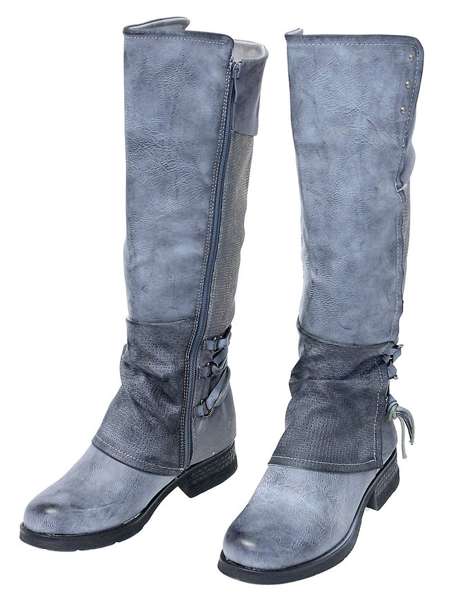 Lace Back Vintage Gray Zip boots #BL-MAXIGY