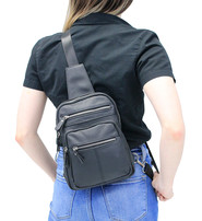 Black Leather Cross Body Sling Bag Pack #BP0040K