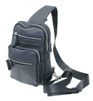 Black Leather Cross Body Sling Bag Pack #BP0040K