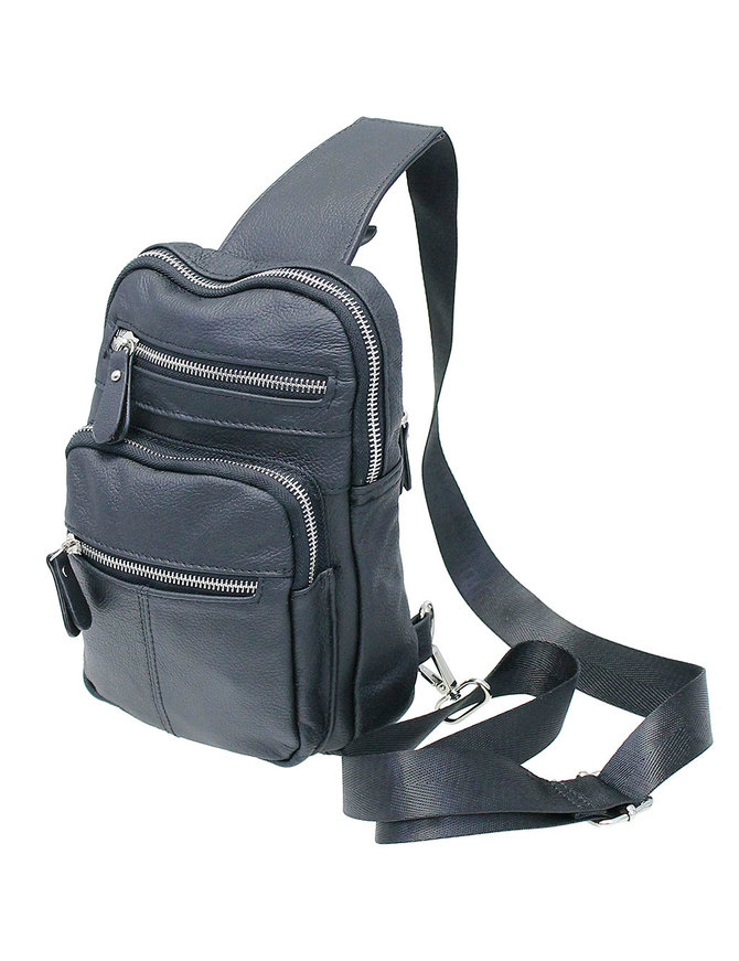 Black Leather Cross Body Sling Bag Pack #BP0040K