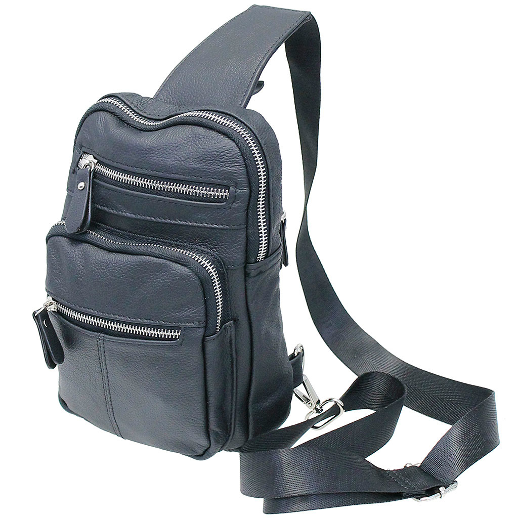 Black Leather Cross Body Sling Bag Pack #BP0040K - Jamin Leather®