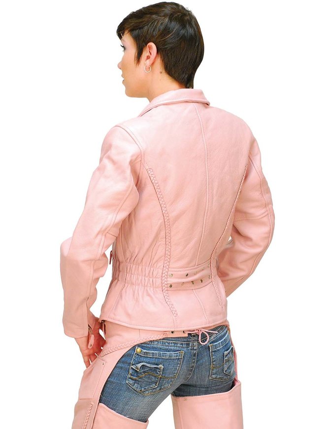 Jamin Leather Pink Leather Jacket - Road Angel Motorcycle Jacket #L26522ZP