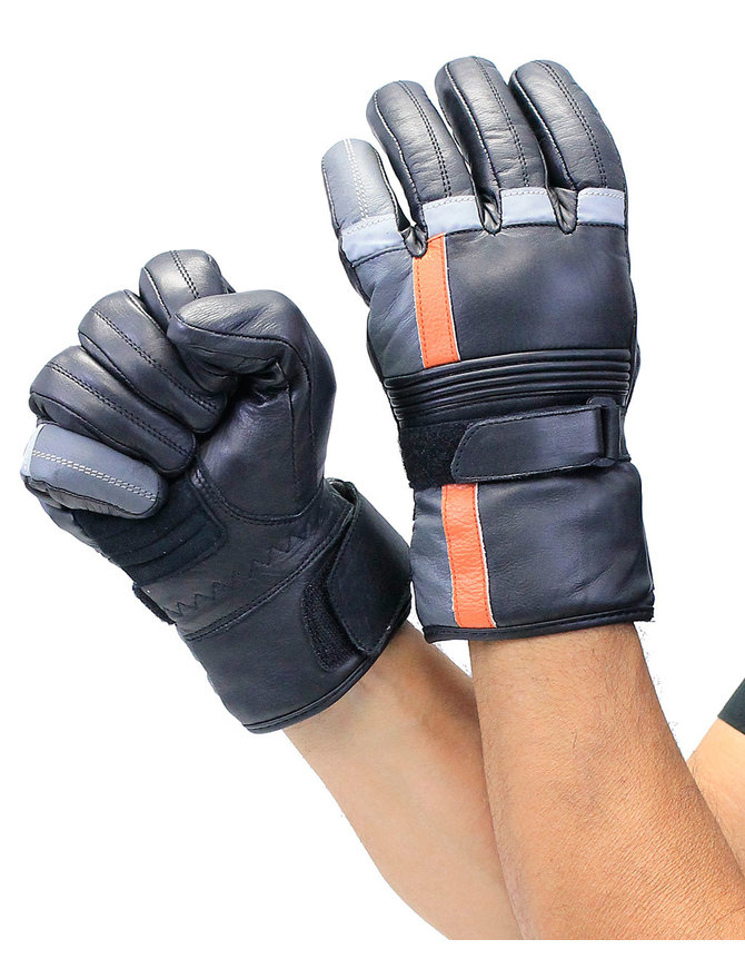 Orange Stripe Reflector Leather Gloves #G8413ROK