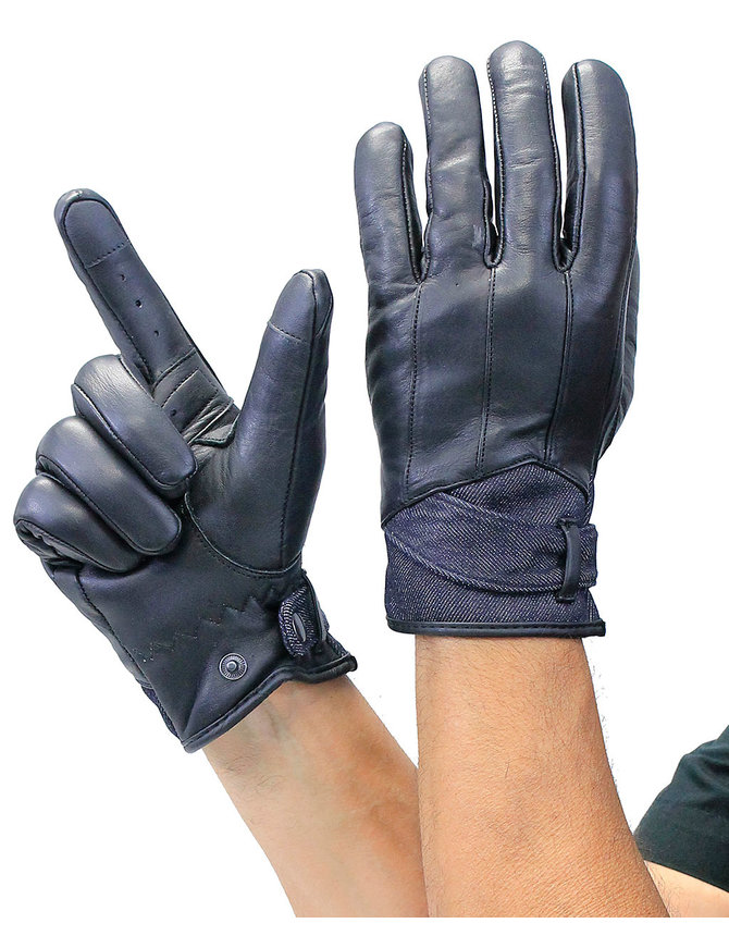 Leather Riding Gloves with Denim Cuff #G84140DK