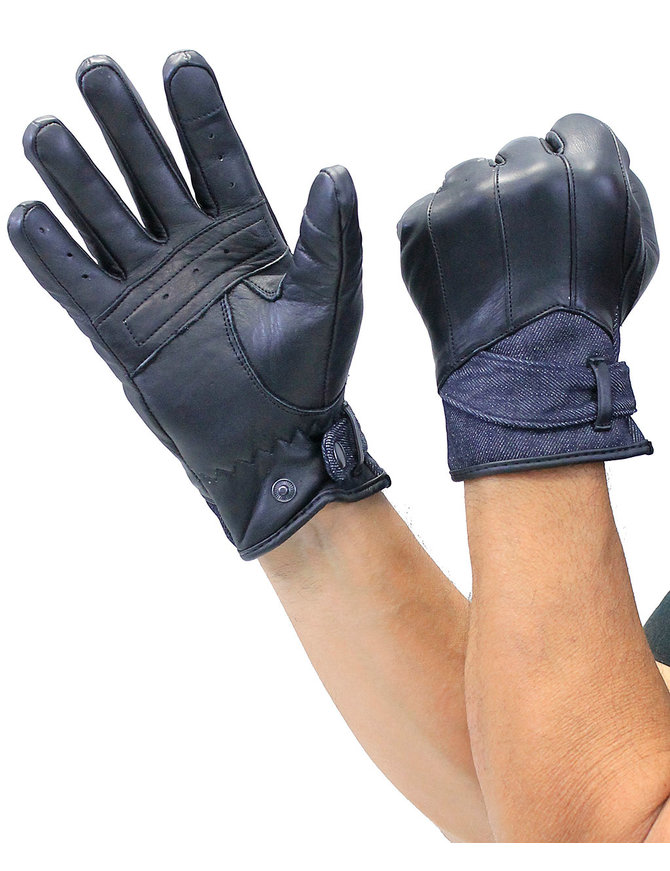 Leather Riding Gloves with Denim Cuff #G84140DK