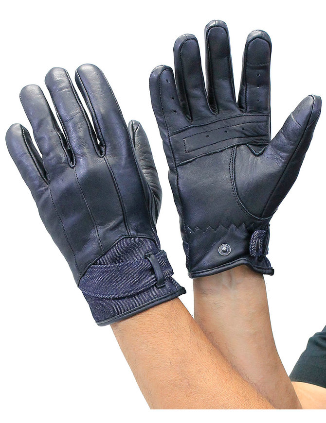 Leather Riding Gloves with Denim Cuff #G84140DK