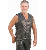 Made in USA Braid Trim Black Side Lace Men's Leather Vest #VM101BK