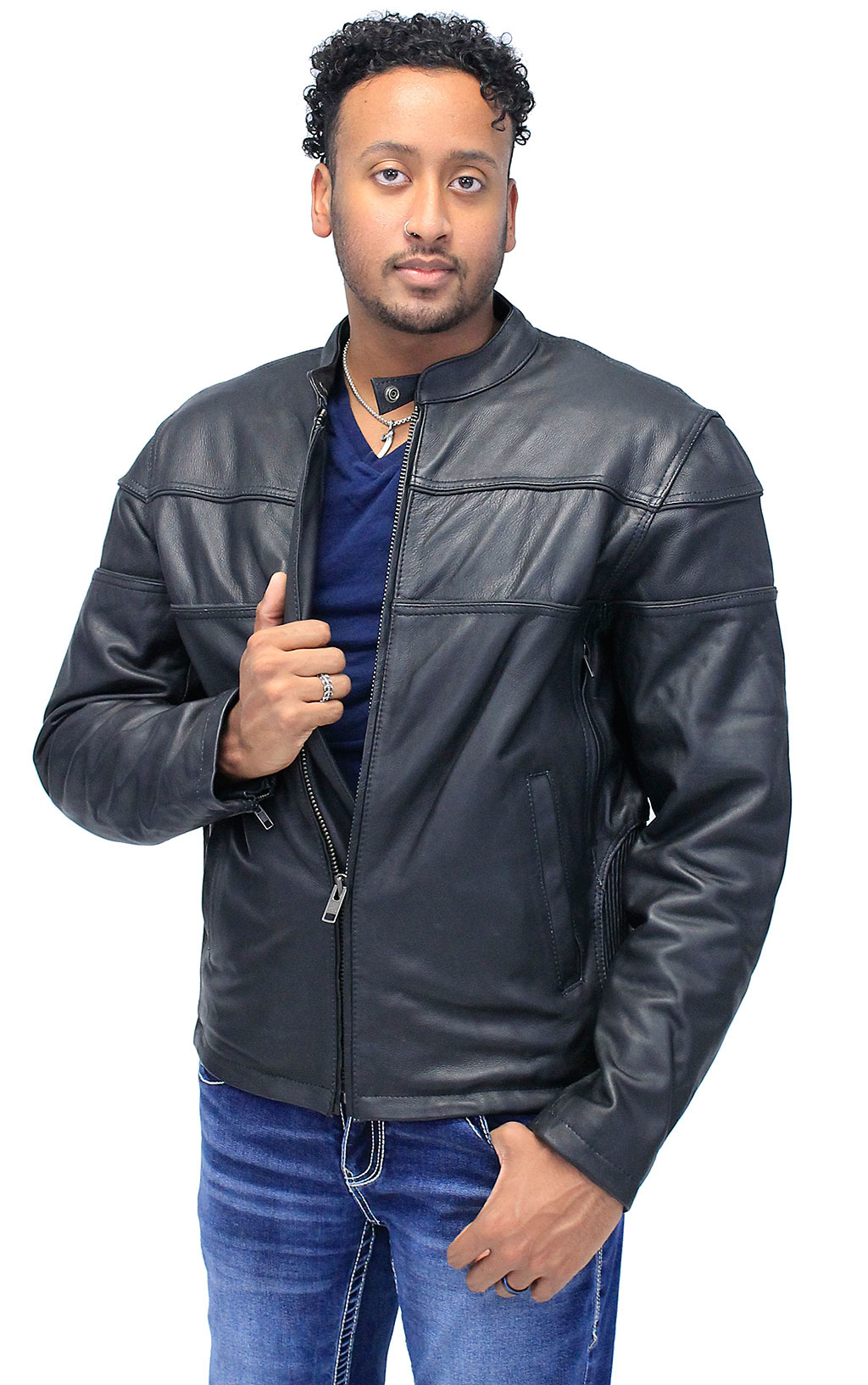 Vented Leather Jacket - Reflectors & Concealment #M0316GRVZK - Jamin ...