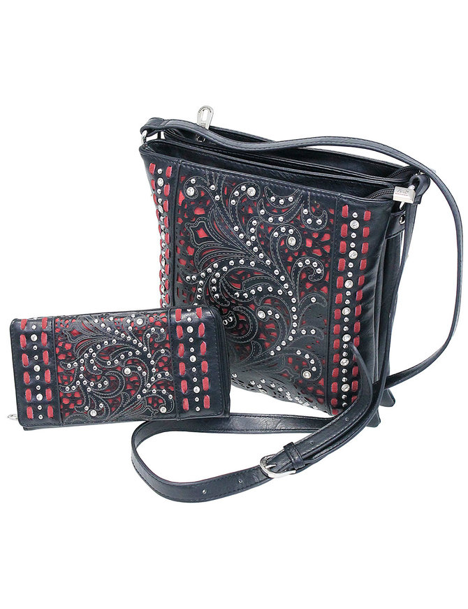 Red/Black Studded Zippered Concealment Purse #PC9360RSR
