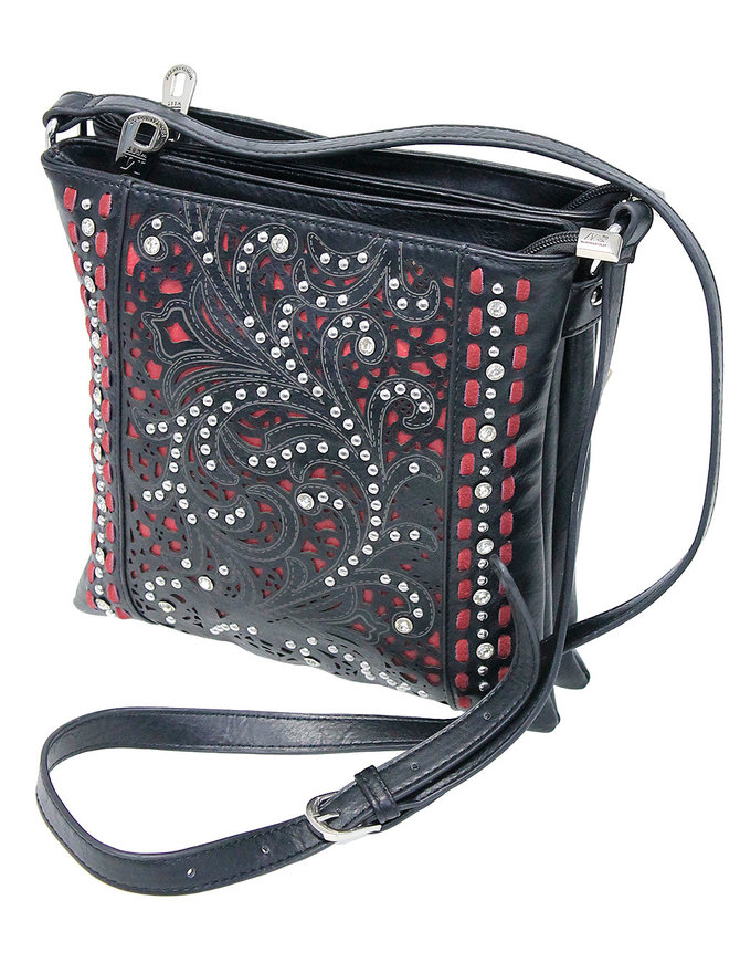 Red/Black Studded Zippered Concealment Purse #PC9360RSR