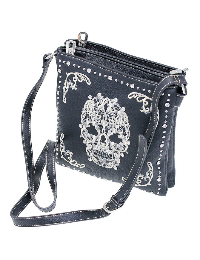 Embroidered Skull and Rhinestone Studded Purse #PC9360RSK