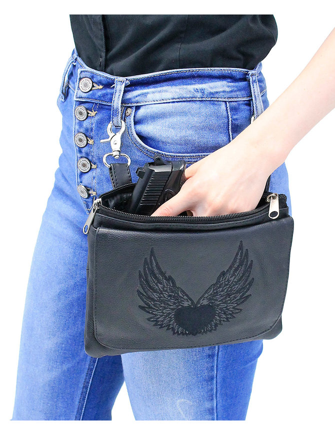 Embroidered Winged Heart Large Clip Pouch #PKK57530WK