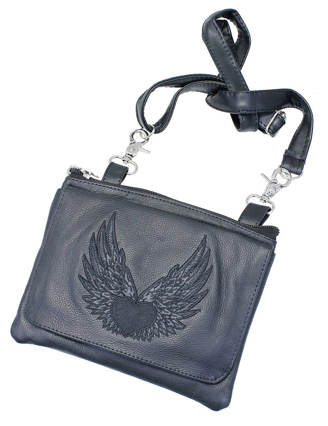 Embroidered Winged Heart Large Clip Pouch #PKK57530WK