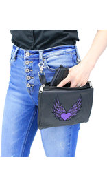 Embroidered Purple Winged Heart Large Clip Pouch #PKK575317P