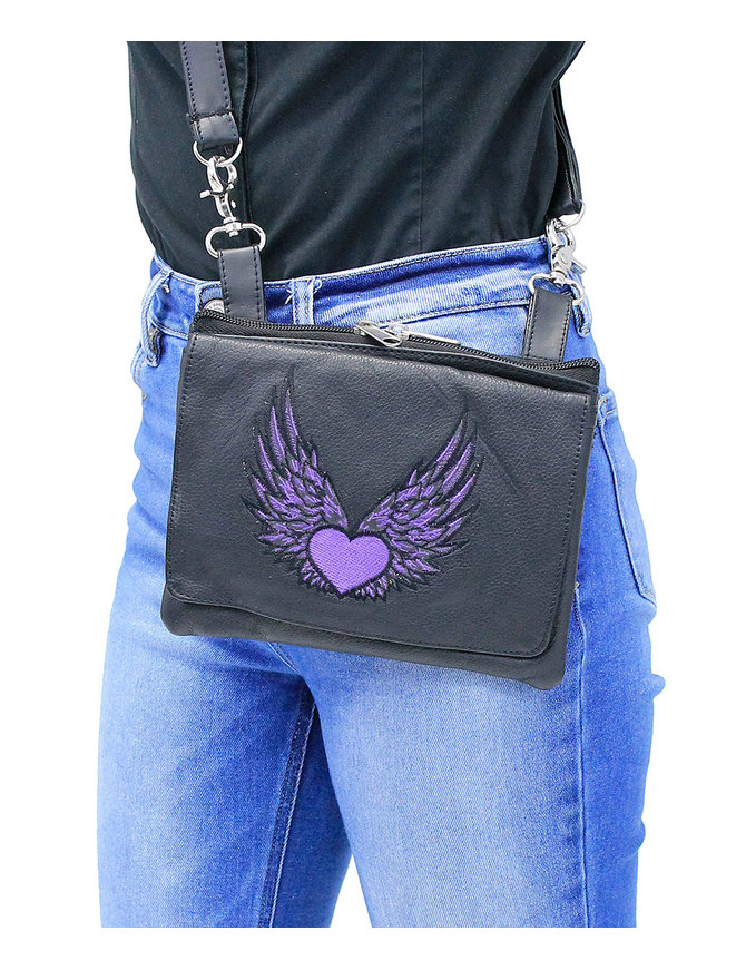 Embroidered Purple Winged Heart Large Clip Pouch #PKK575317P