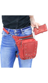 Red Leather Studded Thigh Bag w/Conceal #TB3515SGRR