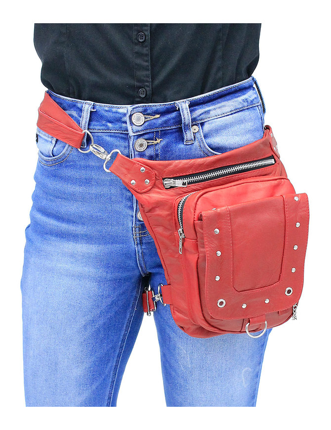 Red Leather Studded Thigh Bag w/Conceal #TB3515SGRR