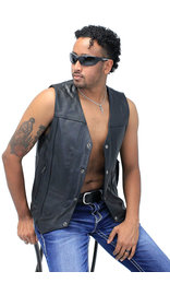 Men's Leather 10 Pocket Vest w/Concealed #VM2632TENK