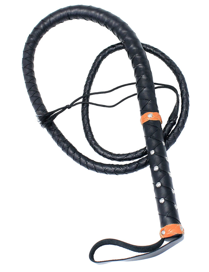 5 ft Handmade Black Leather Studded Handle Whip #WHIP891805