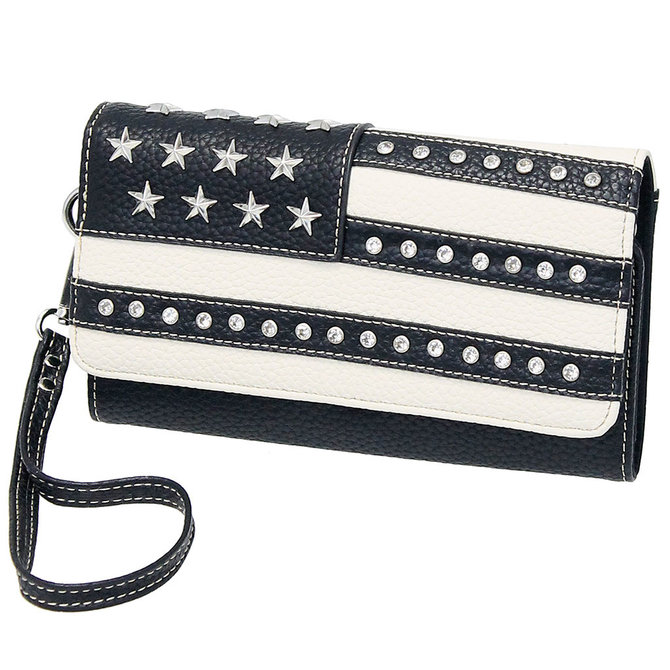 American Flag USA Stars and Stripes Patriotic Leather Purse Women  Rhinestone Country Handbag Wallet Set Red White and Blue (#1 Navy Blue  Set): Handbags