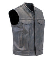 Jamin Leather Vintage Brown Leather Club Vest w/Dual Concealed Pockets #VMA1018GN