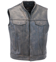 Jamin Leather Vintage Brown Leather Club Vest w/Dual Concealed Pockets #VMA1018GN