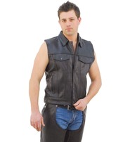 Jamin Leather® Jean Style Leather Club Vest w/Collar & Buffalo Nickel Snaps #VM1331K