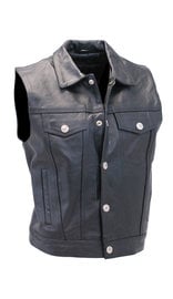 Jamin Leather® Jean Style Leather Club Vest w/Collar & Buffalo Nickel Snaps #VM1331K (3X-5X)