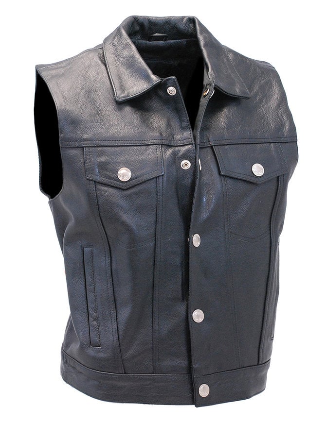 Jamin Leather Jean Style Leather Club Vest w/Collar & Buffalo Nickel Snaps #VM1331K