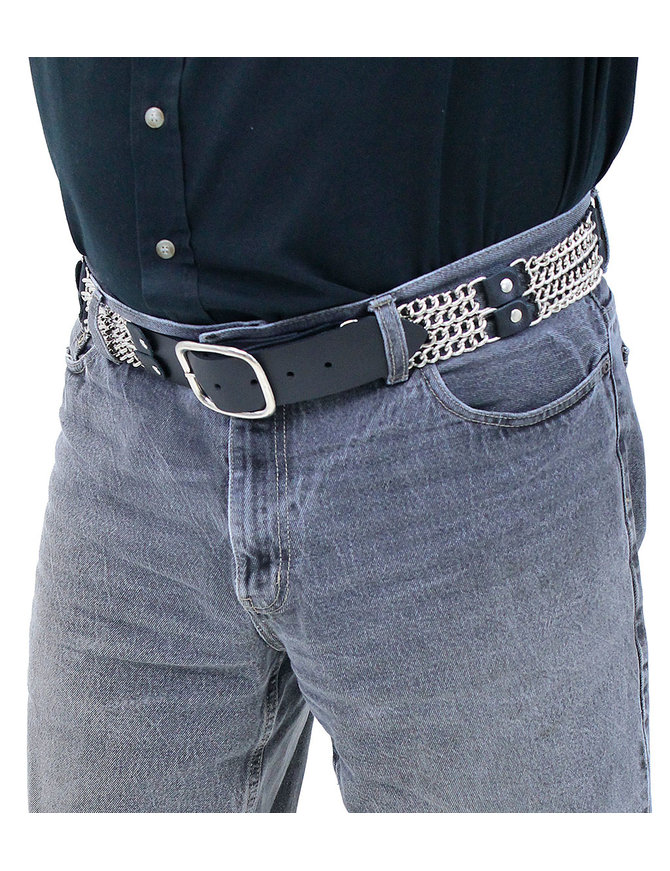 Wide Double Curb Chain & Leather Belt #BT076XVCK