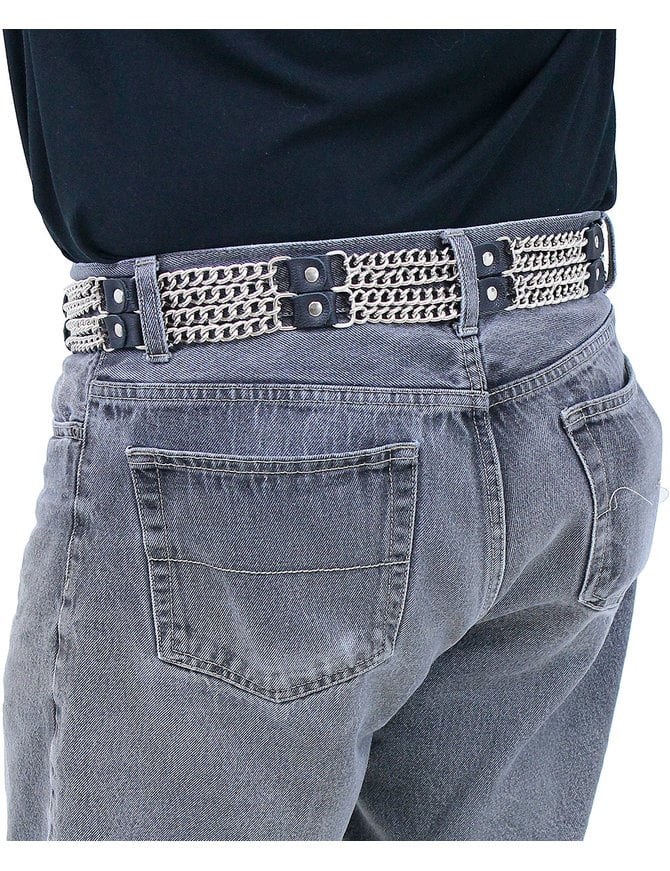 Wide Double Curb Chain & Leather Belt #BT076XVCK